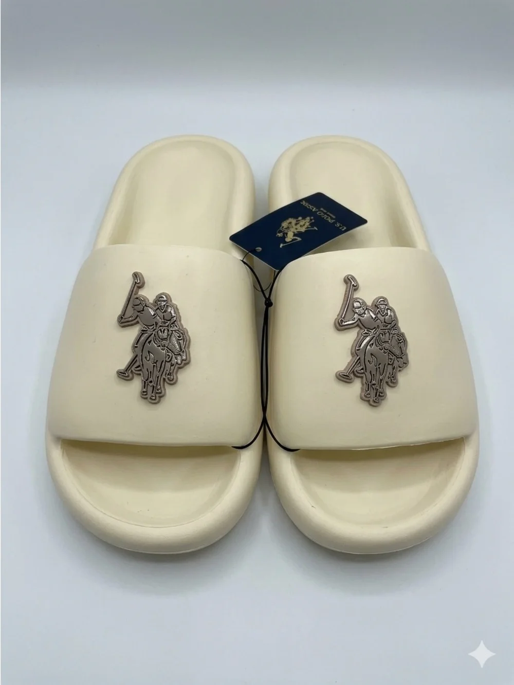 NWT U.S. Polo Assn. Slide Sandals in Black or Beige w/ Polo Logo
